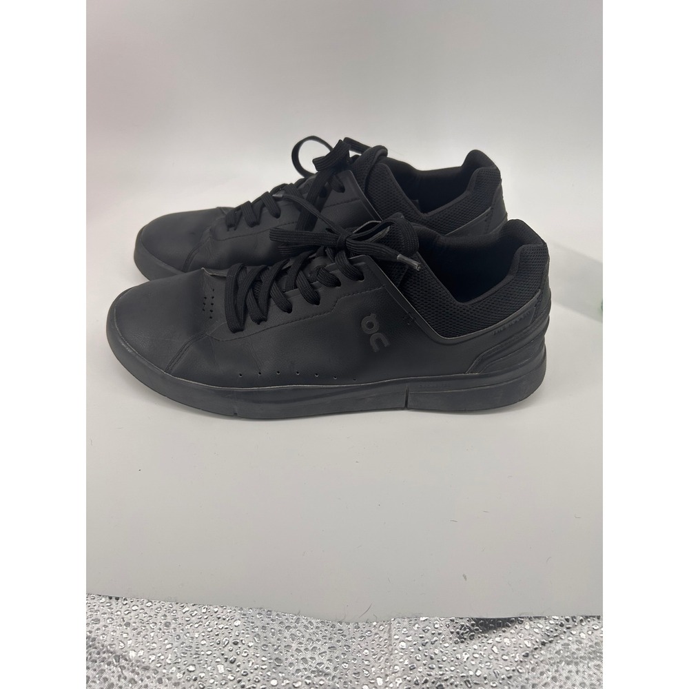 On The Roger Advantage Mens Sneakers Triple Black Vegan Leather Low Top 11.5